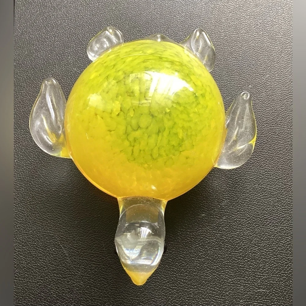 MURANO Style art glass turtle paperweight figurine yellow